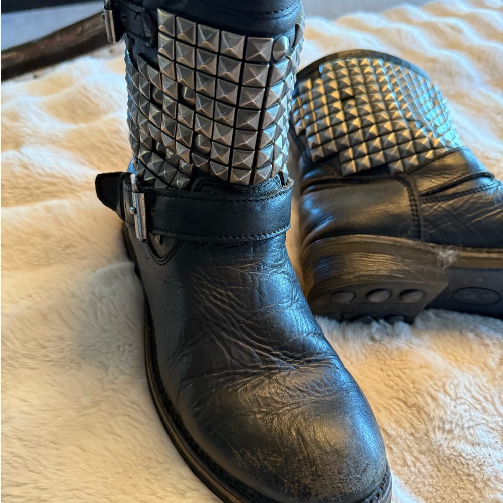 Ash Distressed Black Studded Combat Boots - Picture 3 of 10